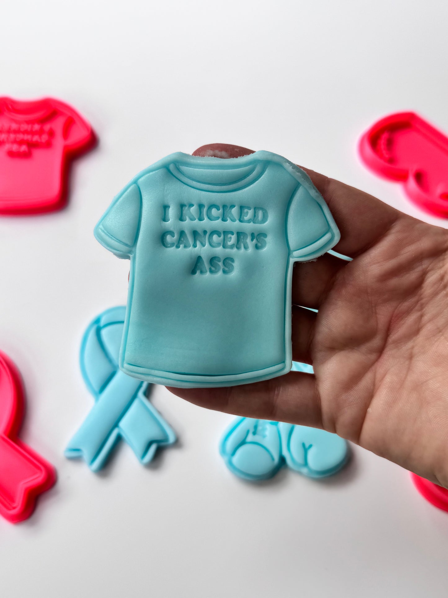 Breast cancer awareness cookie cutter and matching stamp