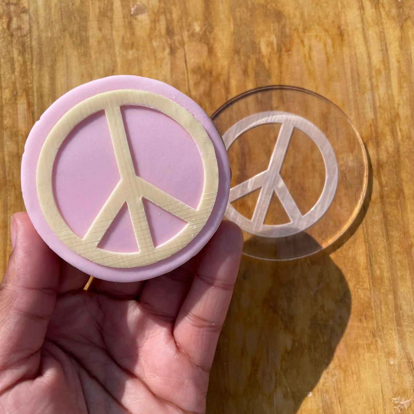 Peace sign deboss MEG cookie cutters