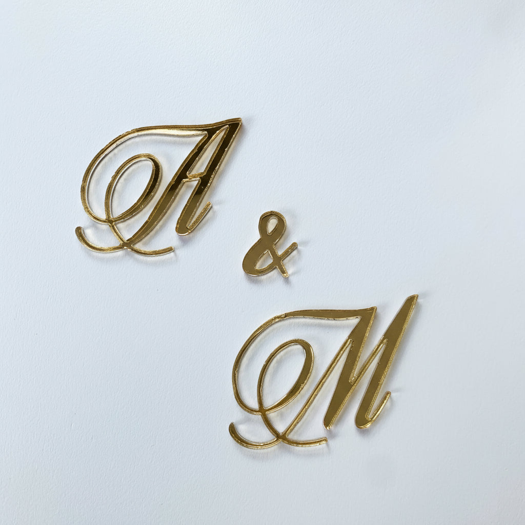 Wedding Custom Initial names Cake Charm - in gold mirror acrylic MEG cookie cutters