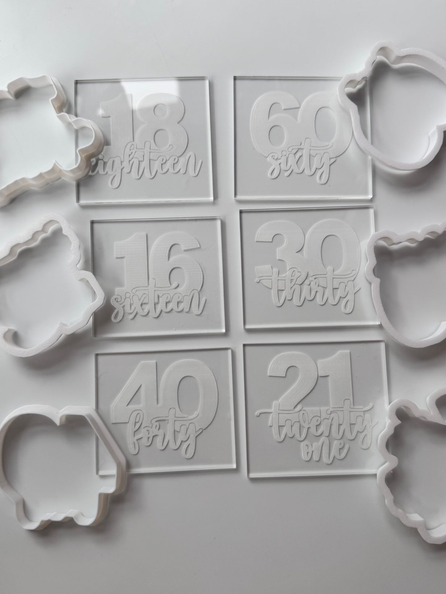 milestone number set- age 16-18-21-30-40-60 - 6 deboss + matching cutter