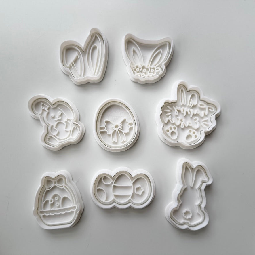 set of 8 EASTER cupcake size stamp + cutter MS1022
