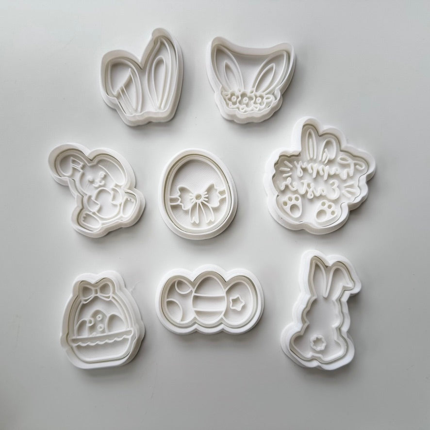 set of 8 EASTER cupcake size stamp + cutter MS1022