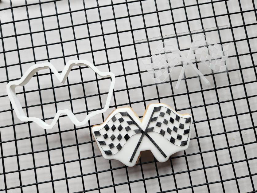 Racing flag deboss + cutter MEG cookie cutters
