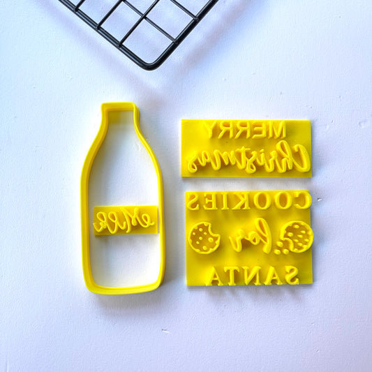 Set of 3 - 2 stamp and 1 cutter Milk bottle - stamps sugar paste cookie cutters Christmas