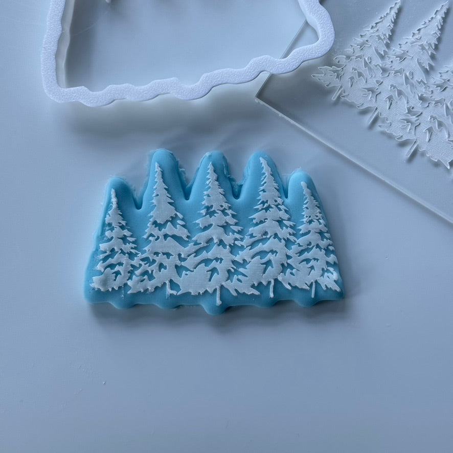 winter mountain pine tree - deboss + matching cutter M1032