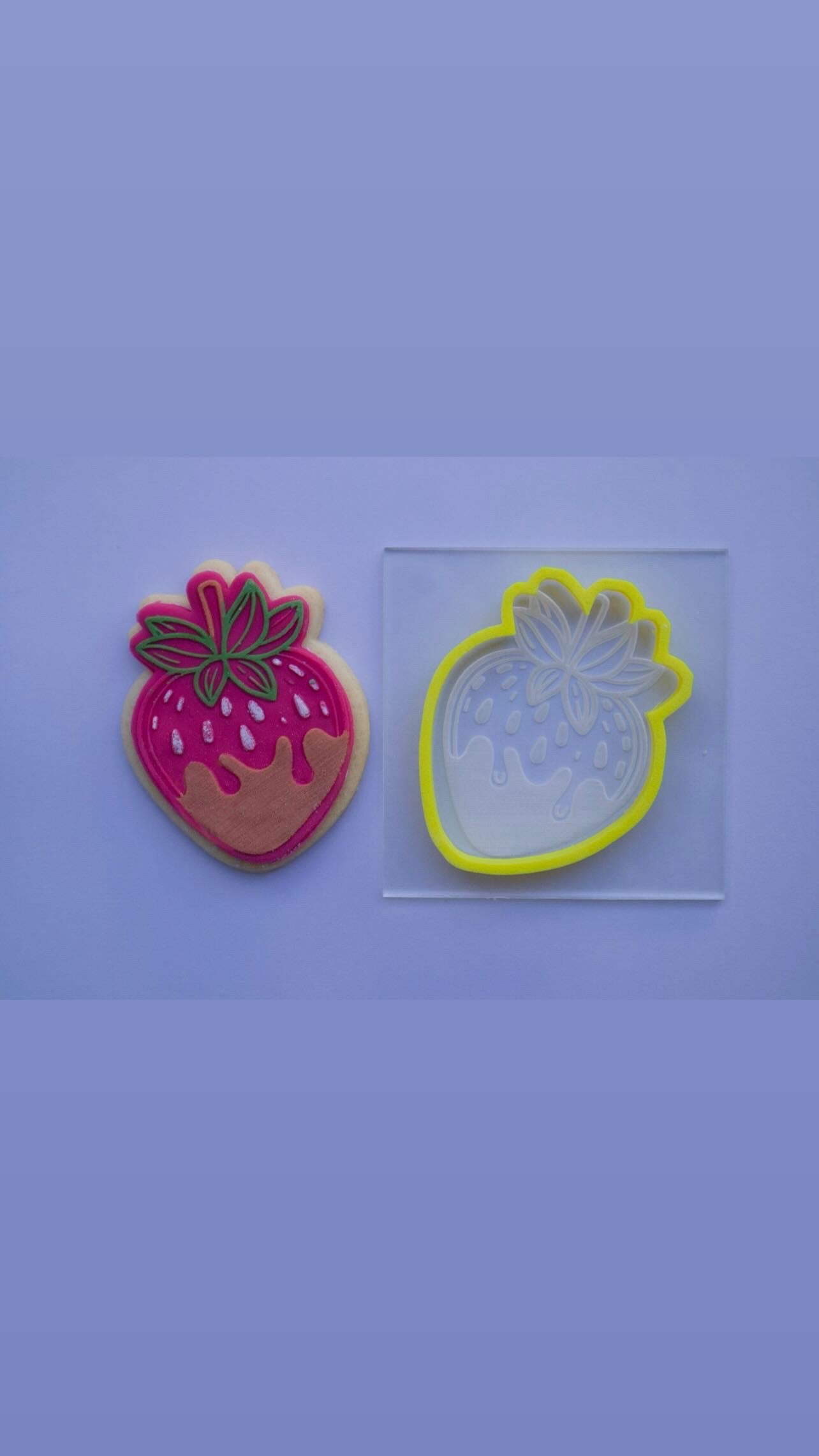 Valentine strawberry and chocolate fountain debossing + matching cutter