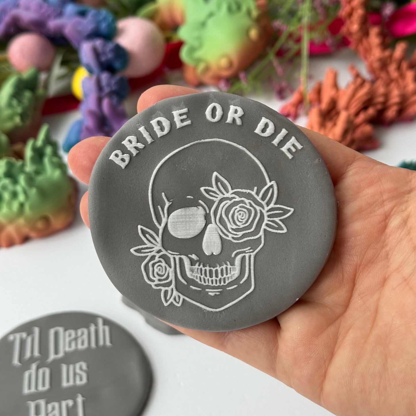 wedding skull Bride or Die - deboss