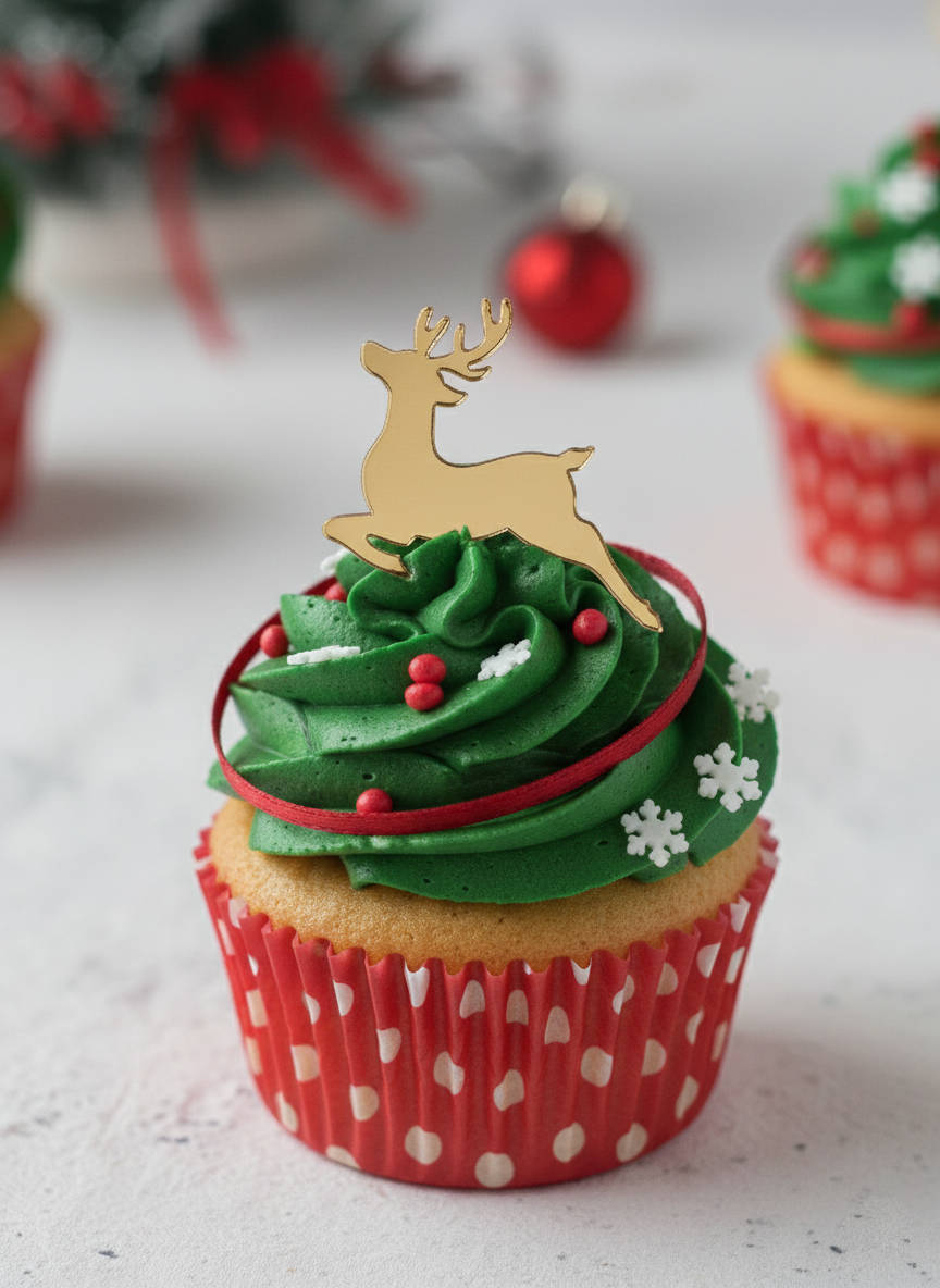 Christmas reindeer cupcake topper in gold mirror acrylic