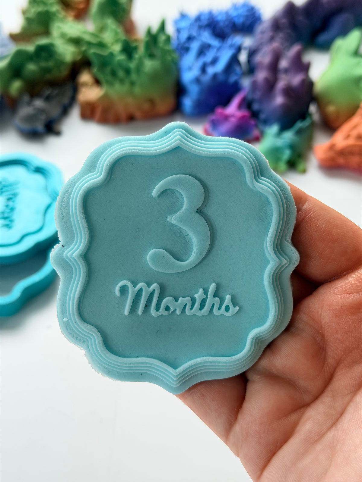 three Months Plaque 3D deboss and matching cutter