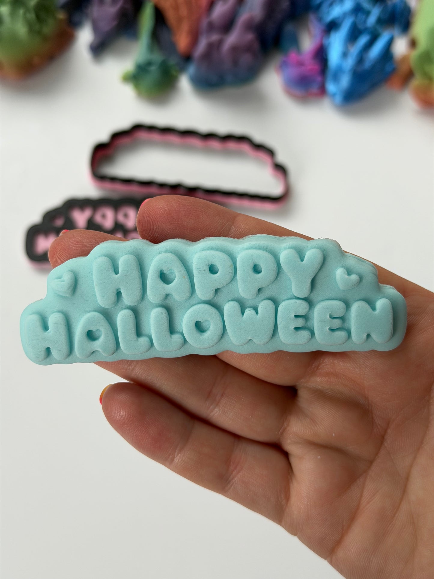 Happy Halloween wording 3D deboss and cutter