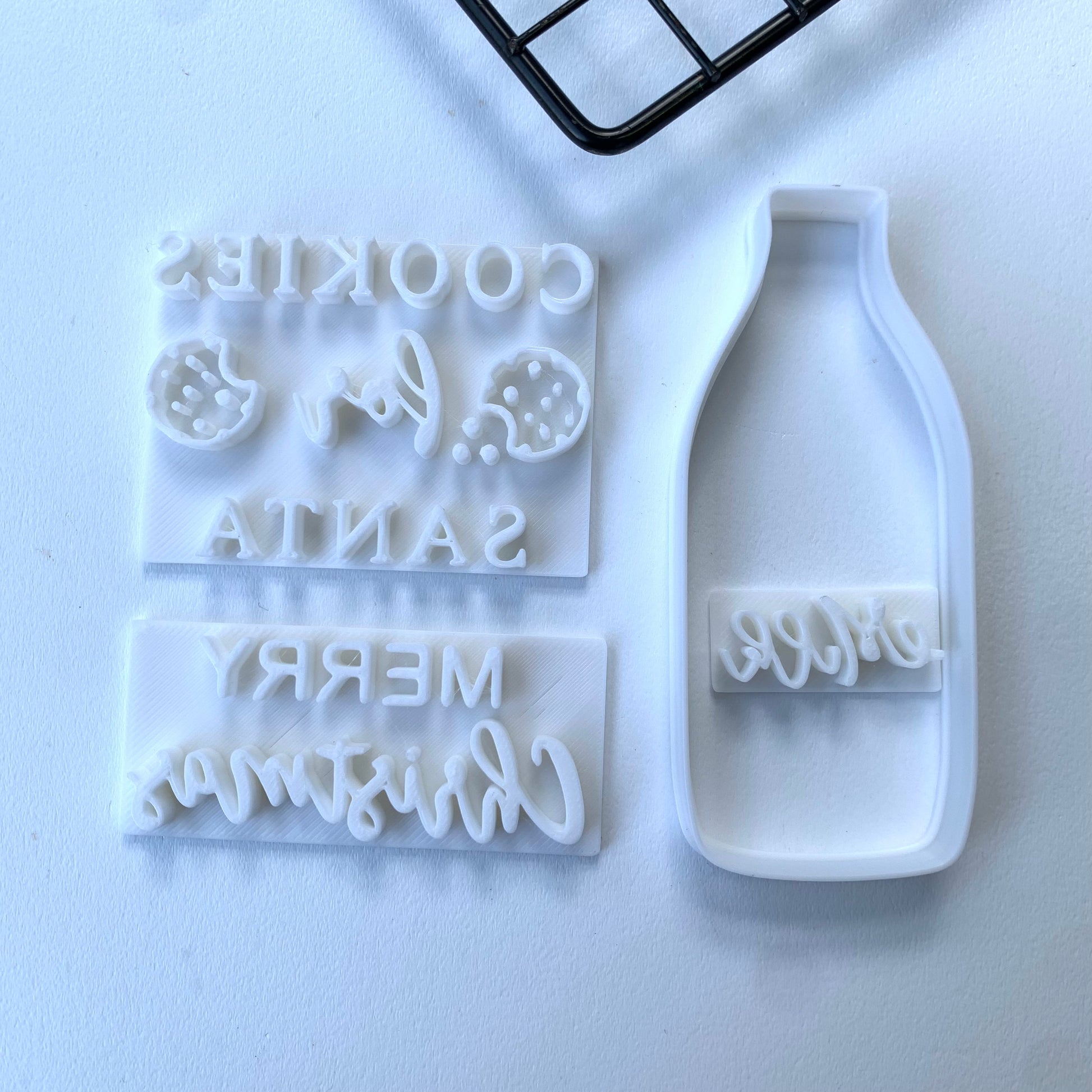 Set of 3 - 2 stamp and 1 cutter Milk bottle - stamps sugar paste cookie cutters Christmas MEG cookie cutters