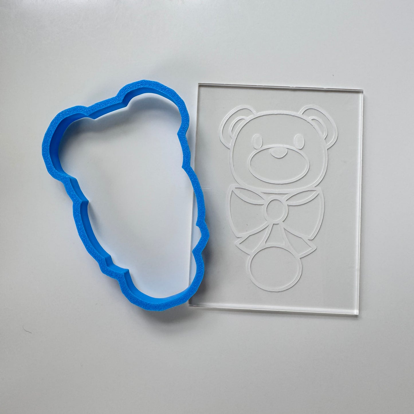 Teddy Bear baby rattle deboss and matching cutter M1047