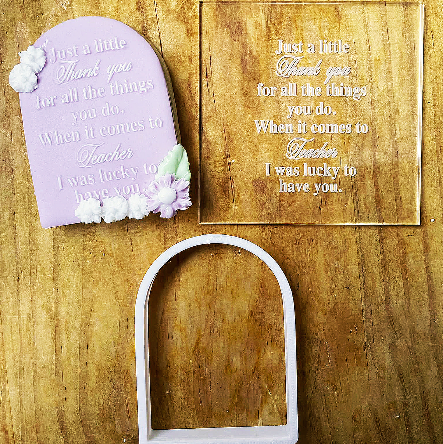 Poem Teachear Arch debossing + matching cutter MEG cookie cutters