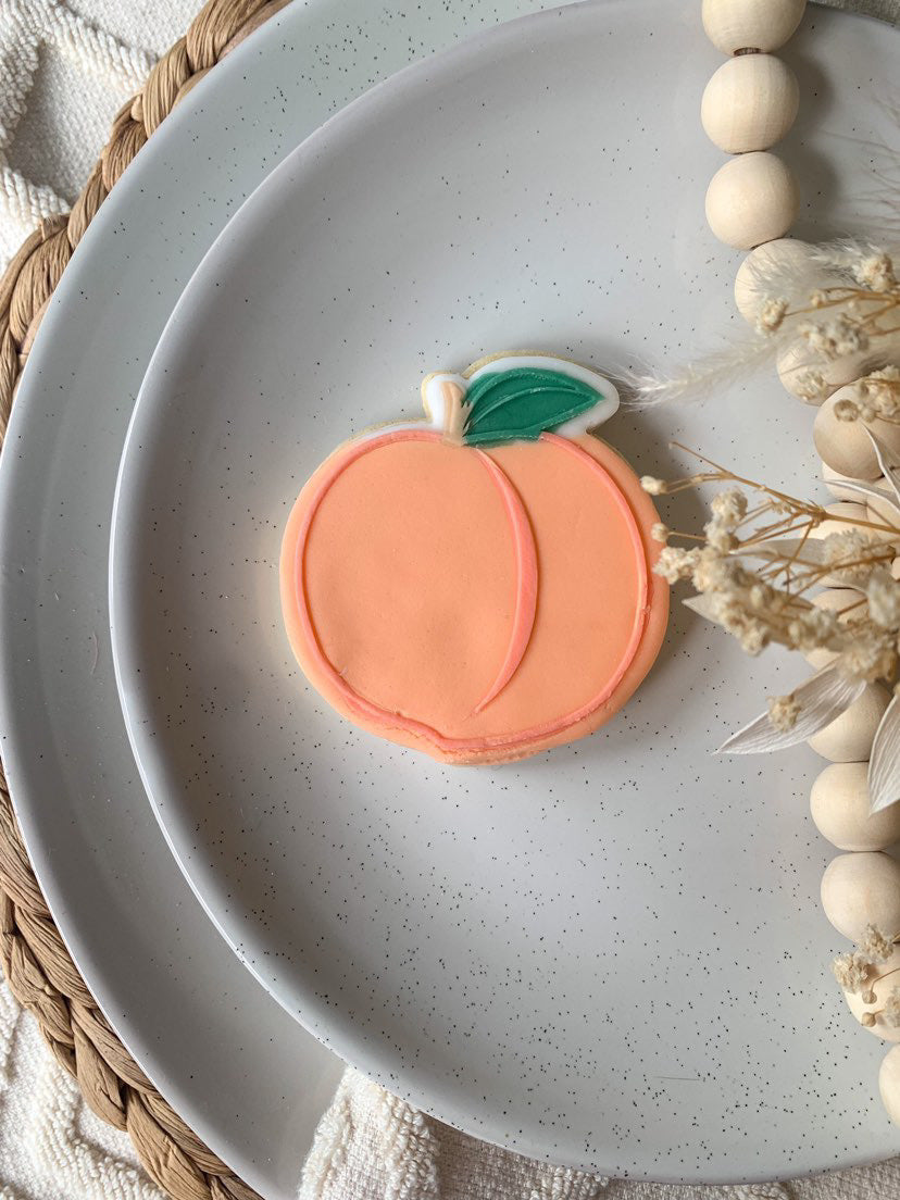 Peach debossing + matching cutter MEG cookie cutters