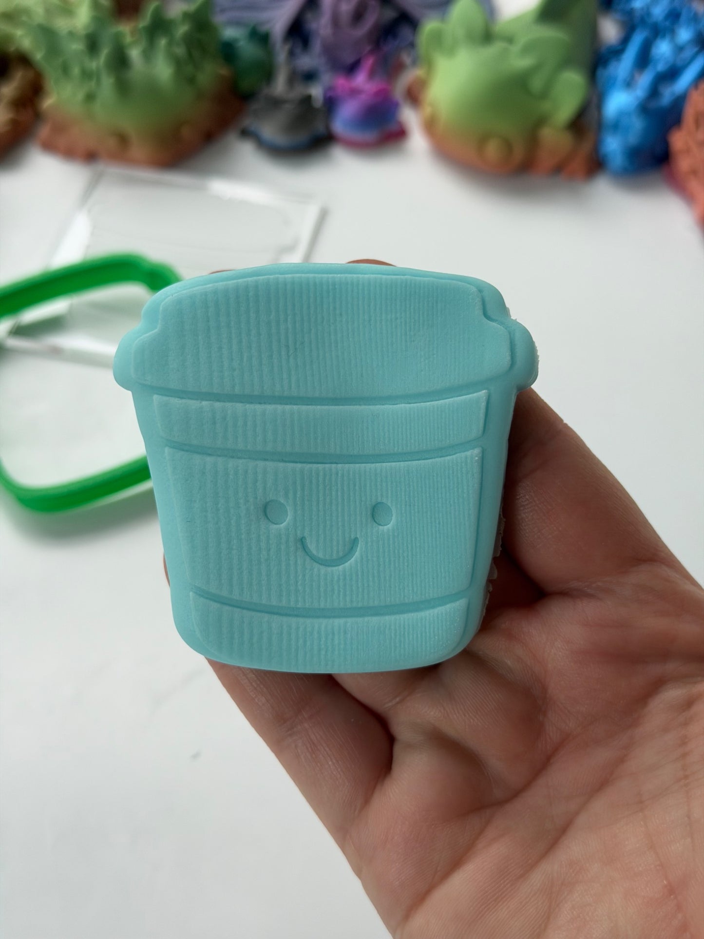 School smiley takeaway cup deboss + cutter