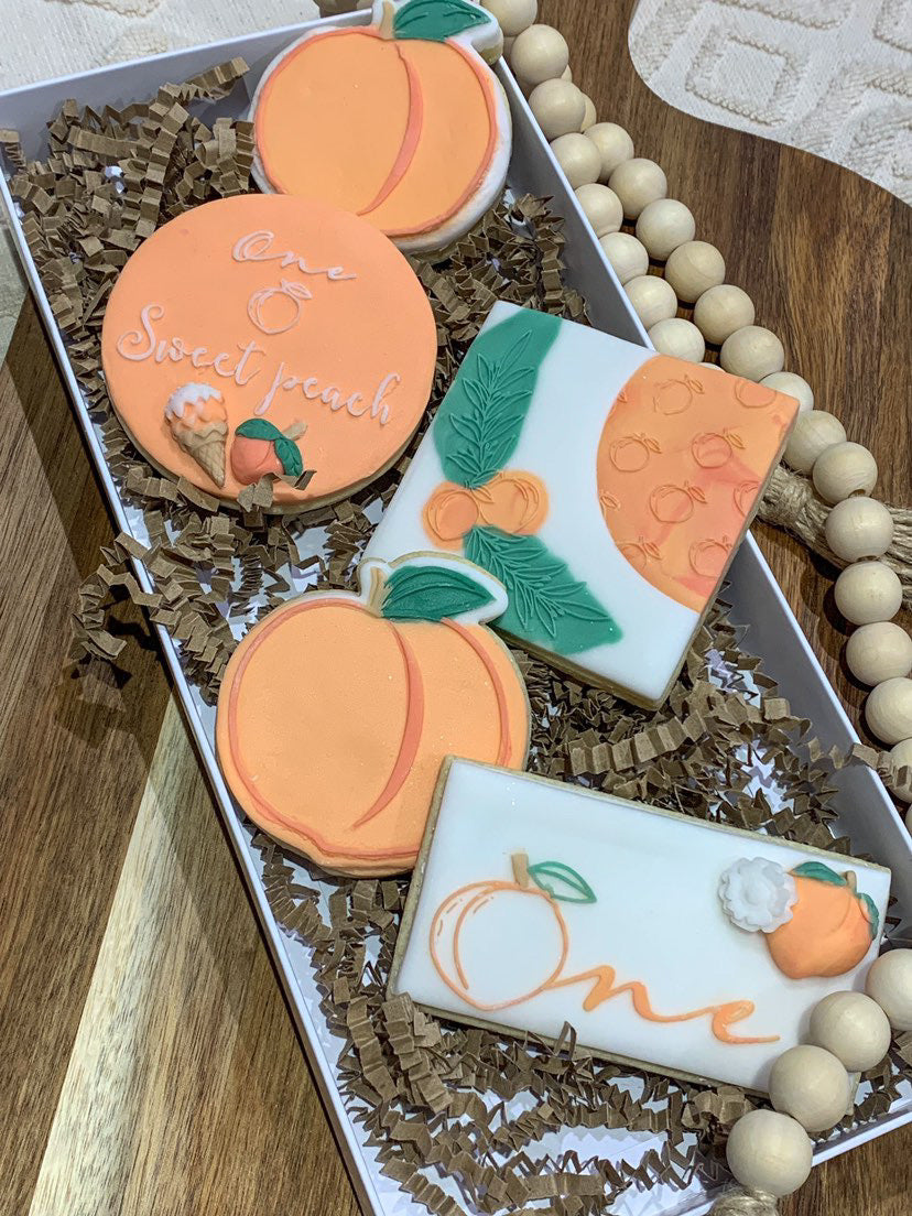 One Peach debossing + matching cutter MEG cookie cutters
