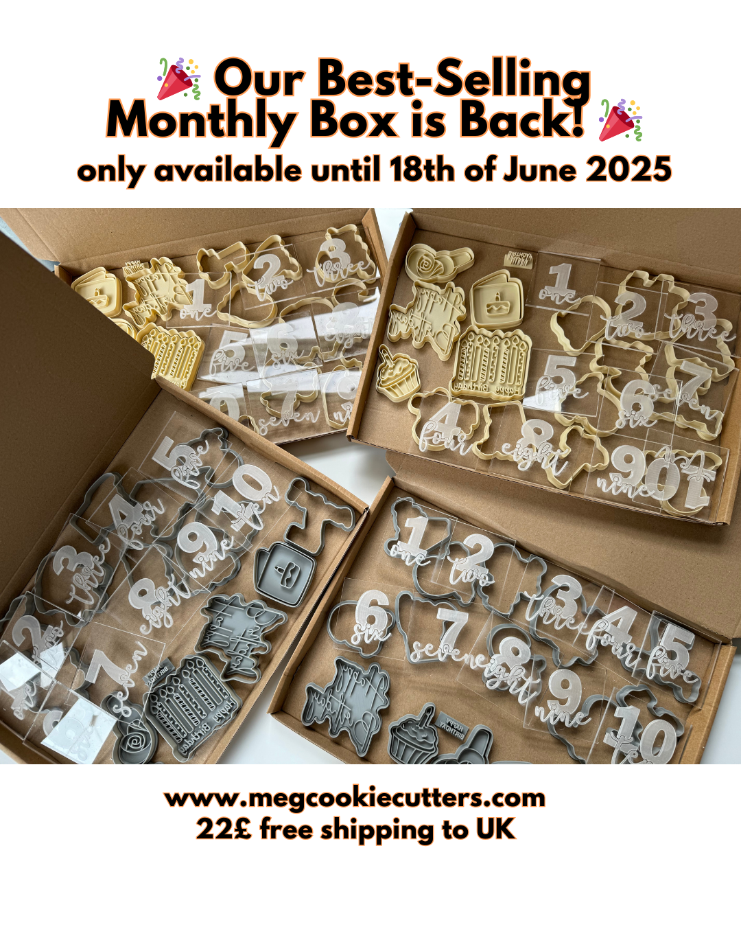 Surprise BIRTHDAY/NUMBERS - NO SUBS box - as per image deboss, cutters, stamps