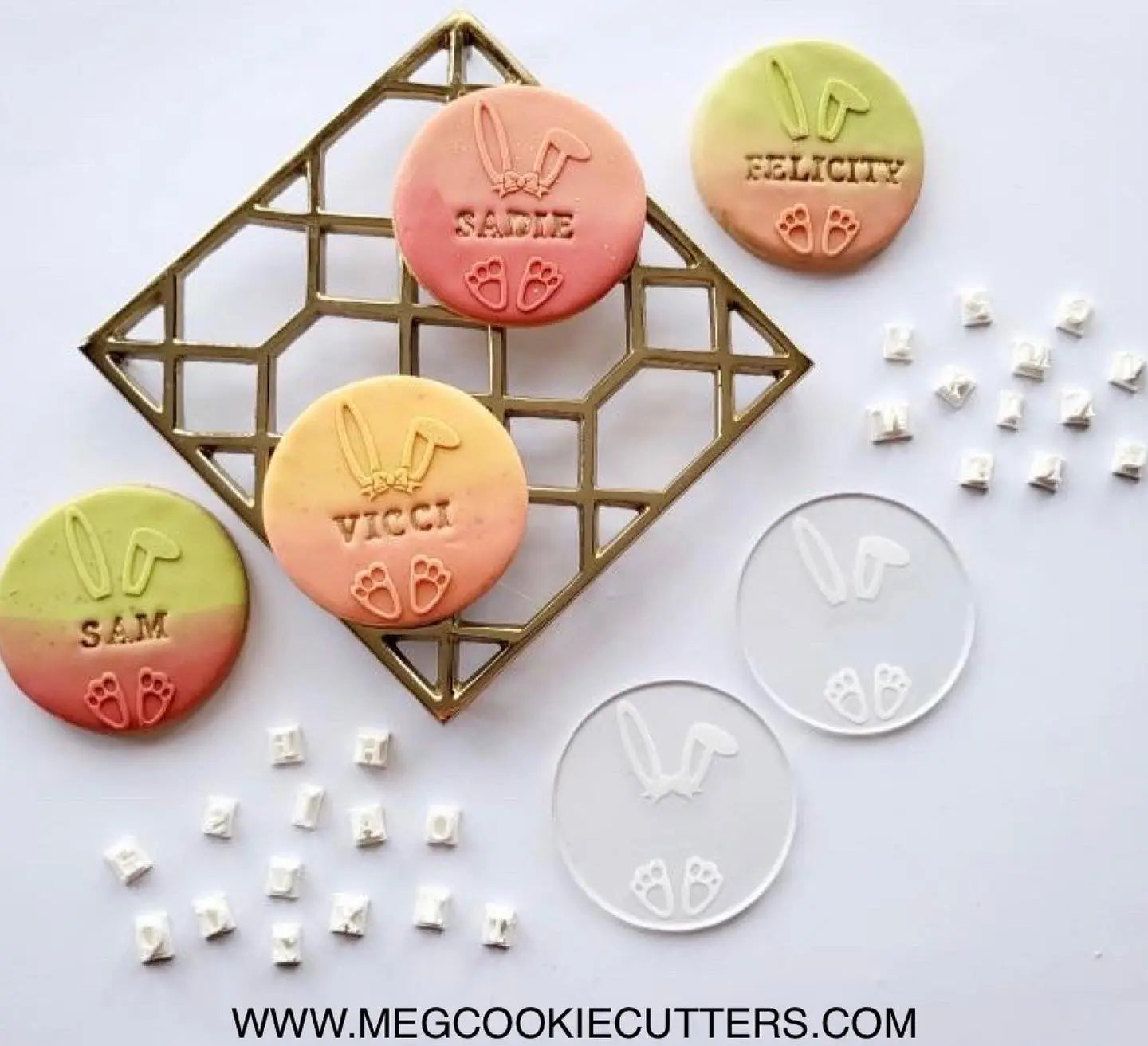 2 Easter debossing + Alphabet stamp letters MEG cookie cutters