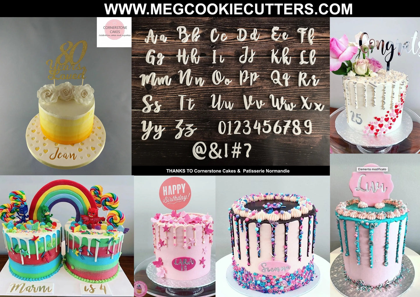 ‘EMILY 4’ BROMELLO Font full Alphabet Stamp - Fondant Embosser Cake MEG cookie cutters