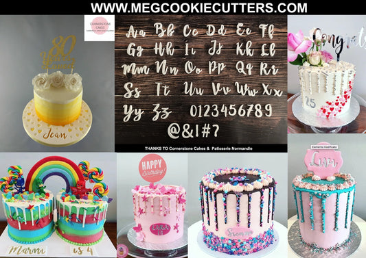 ‘EMILY 4’ BROMELLO Font full Alphabet Stamp - Fondant Embosser Cake MEG cookie cutters