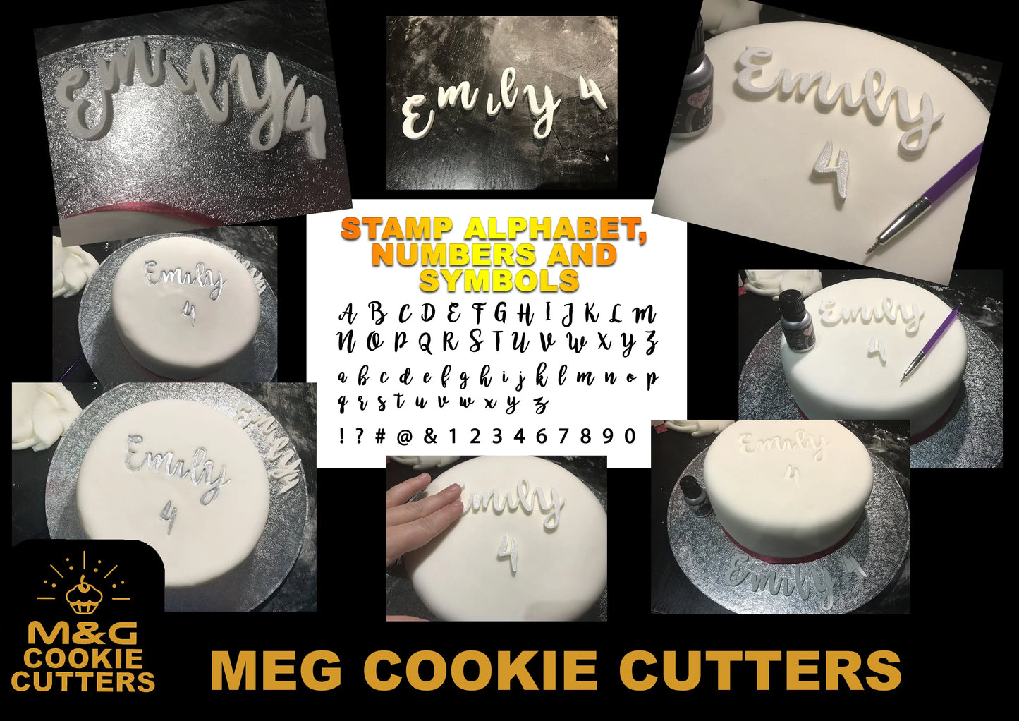 ‘EMILY 4’ BROMELLO Font full Alphabet Stamp - Fondant Embosser Cake MEG cookie cutters