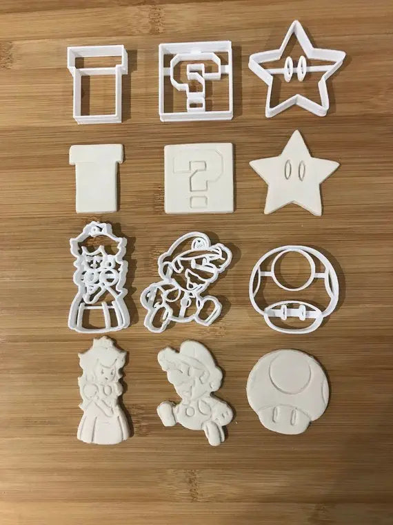SUPER MARIO Cutters Plastic Cutter Topper Fondant cupcake topper cake uk MEG cookie cutters