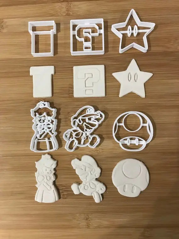 SUPER MARIO Cutters Plastic Cutter Topper Fondant cupcake topper cake uk MEG cookie cutters