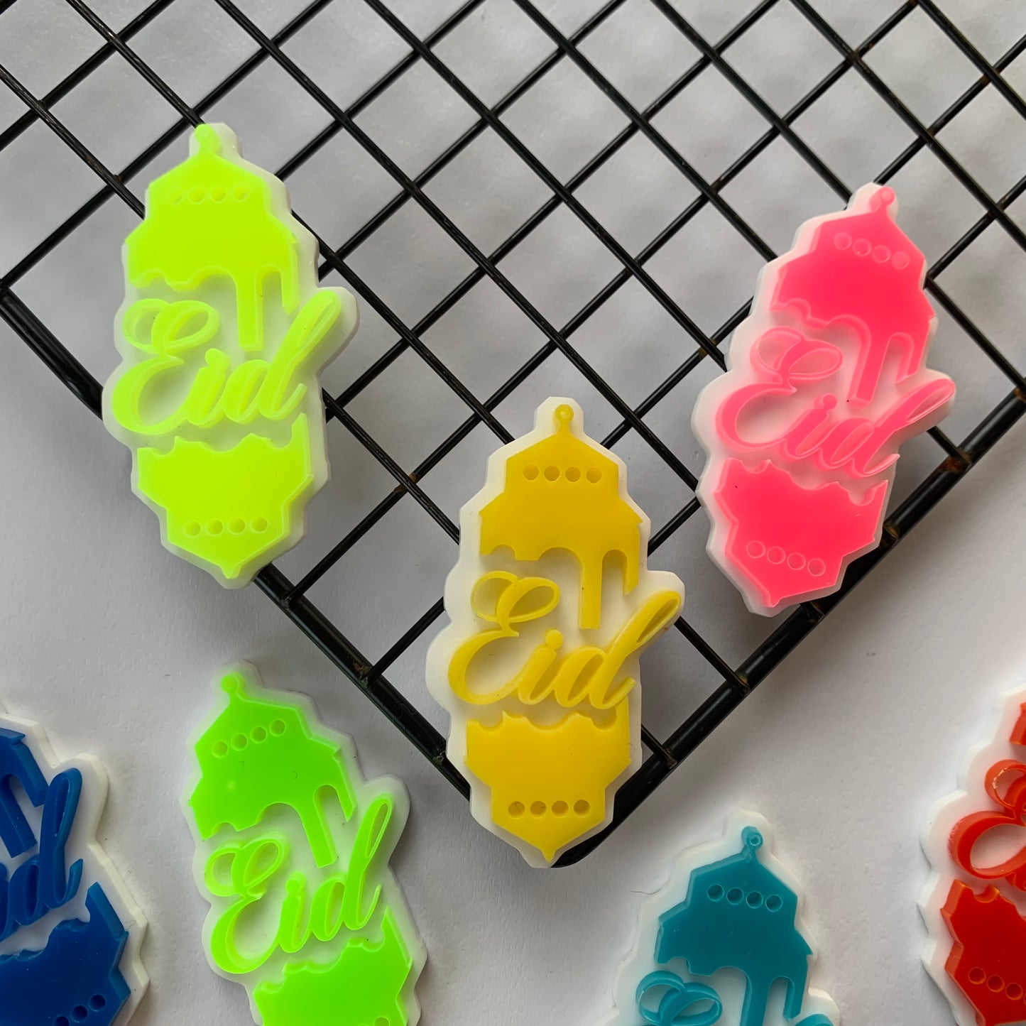 10 x Eid multicoloured acrylic tags MEG cookie cutters