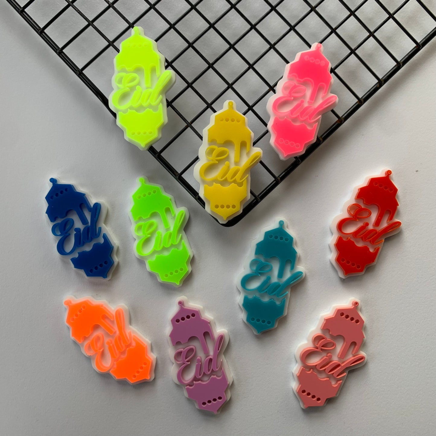 10 x Eid multicoloured acrylic tags MEG cookie cutters