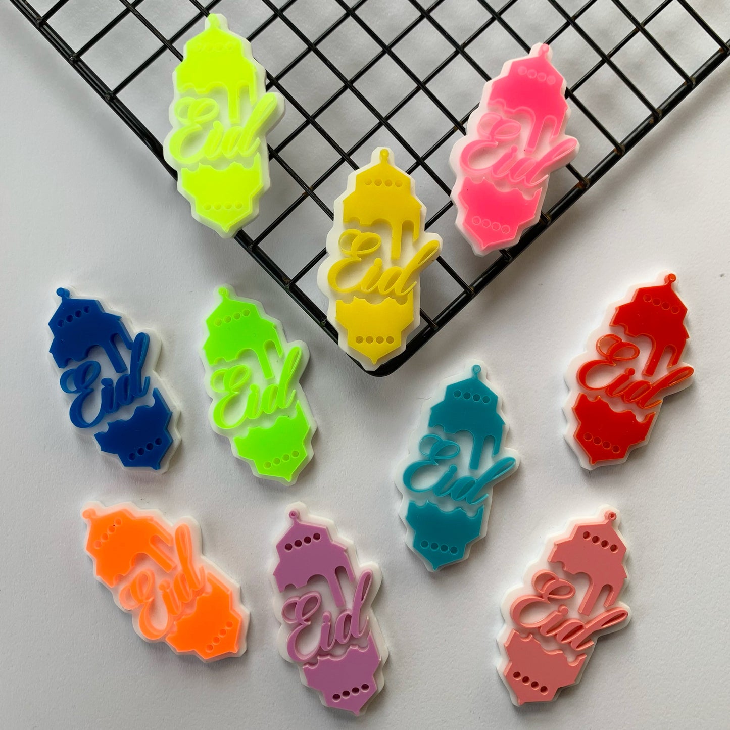 10 x Eid multicoloured acrylic tags MEG cookie cutters