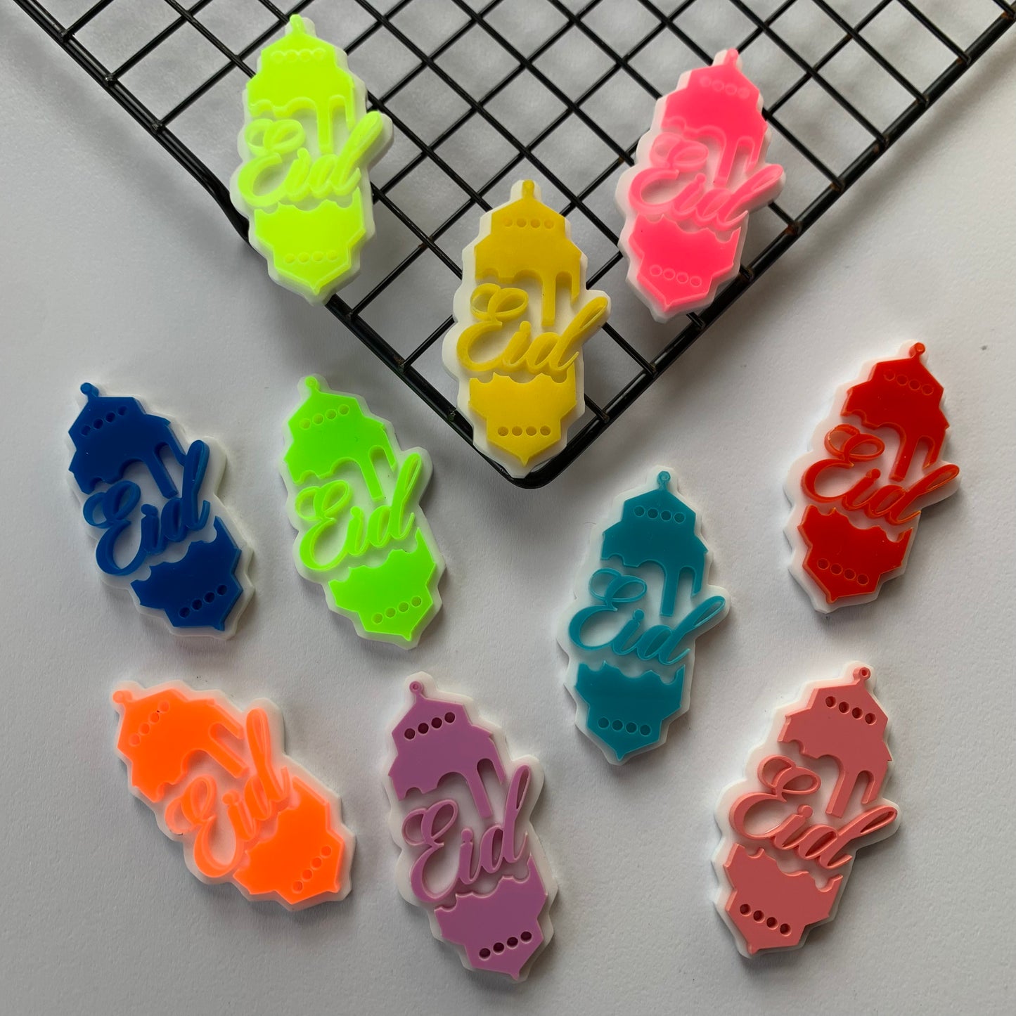 10 x Eid multicoloured acrylic tags MEG cookie cutters