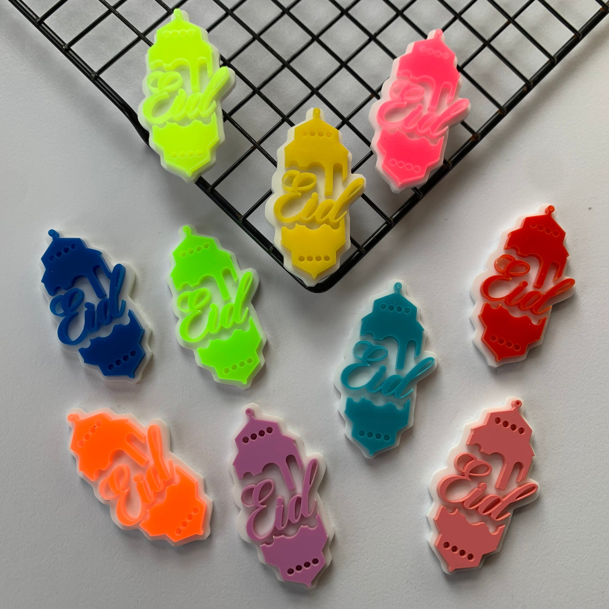 10 x Eid multicoloured acrylic tags MEG cookie cutters