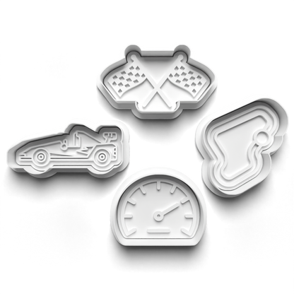 Racing set cookie cutter + stamp 0422