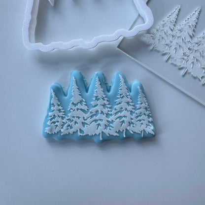 winter mountain pine tree - deboss + matching cutter M1032