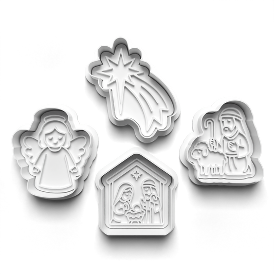 christmas nativity scene set cookie cutter and stamp - 0980