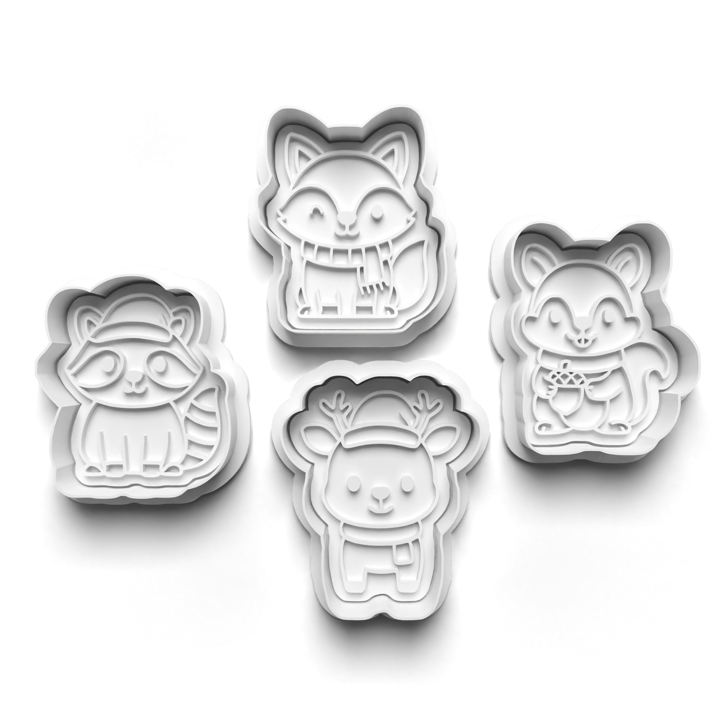 christmas winter animals Set cookie cutter and stamp - 0993