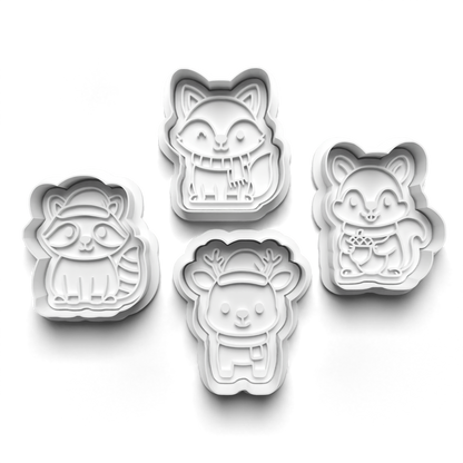christmas winter animals Set cookie cutter and stamp - 0993