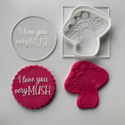 Set Valentine I Love you very mush deboss + mushroom deboss and cutter