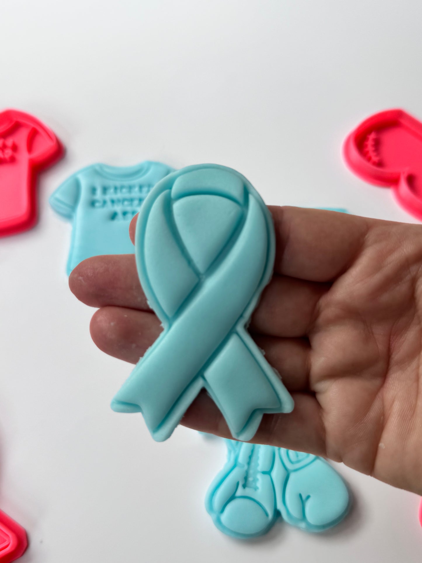 Breast cancer awareness cookie cutter and matching stamp