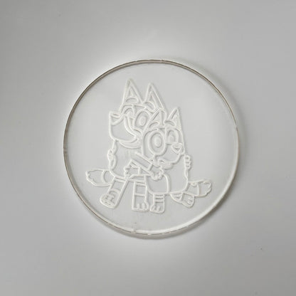 Blue dog cartoon-inspired deboss