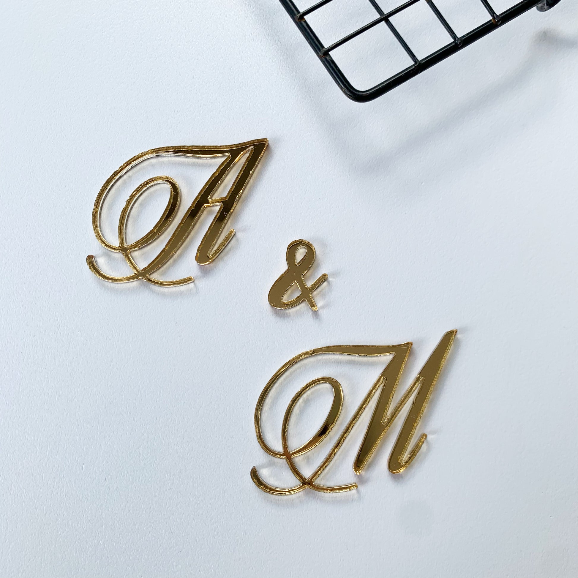 Wedding Custom Initial names Cake Charm - in gold mirror acrylic MEG cookie cutters