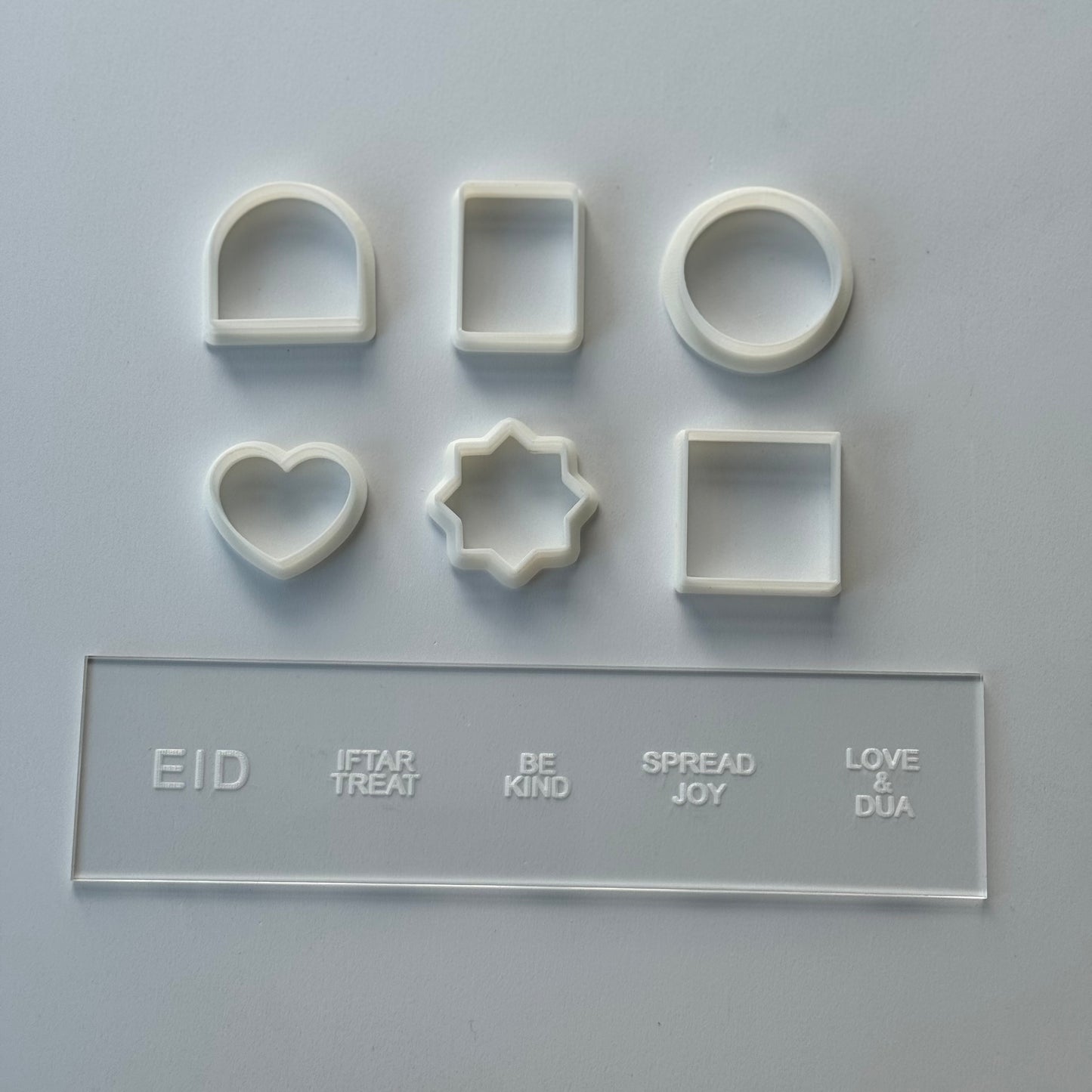 The mini cutters and Eid deboss - 6 shapes cutter and 5 word deboss