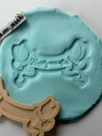 Happily Ever After Doves & Banner wedding 3D Deboss & Matching Cutter