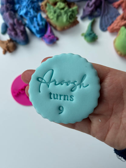 Name + turns + Age personalised stamp