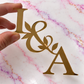 Personalised Initials Gold Mirror Acrylic Cake Topper with Botanical Leaf Design