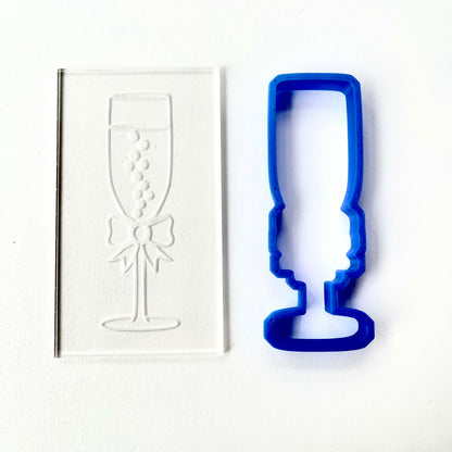 Flute glass - champagne Prosecco- Wedding - deboss + matching cutter