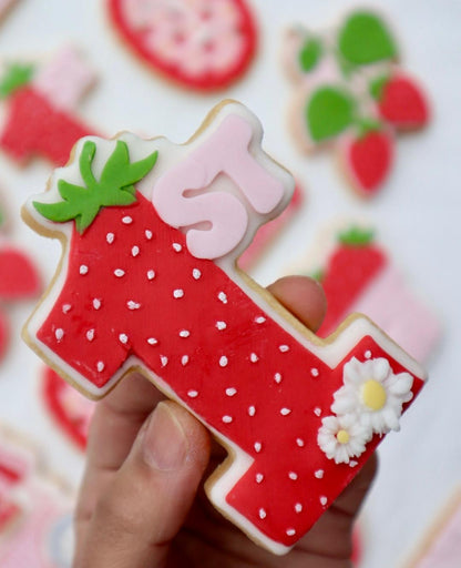 number one - 1St first Birthday strawberry - 3D deboss and matching cutter