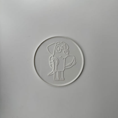 Blue dog cartoon-inspired Deboss