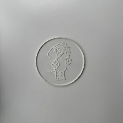 Blue dog cartoon-inspired Deboss
