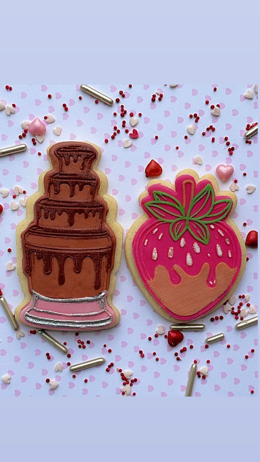 Valentine strawberry and chocolate fountain debossing + matching cutter